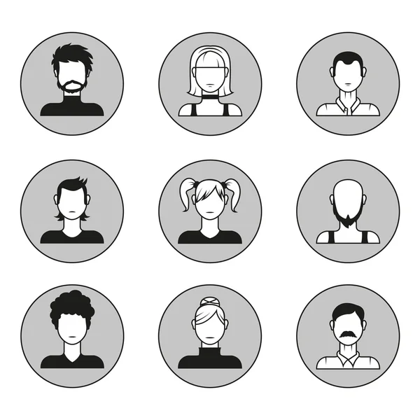 Ensemble vectoriel d'avatars faciaux mâles et femelles. Eléments de design, icônes en style plat — Image vectorielle