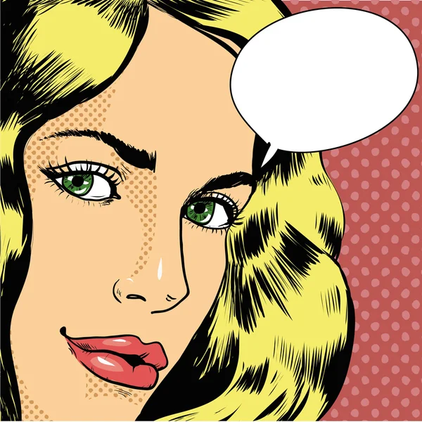 Woman with speech bubble. Vector illustration in retro pop art comic style — Stock Vector