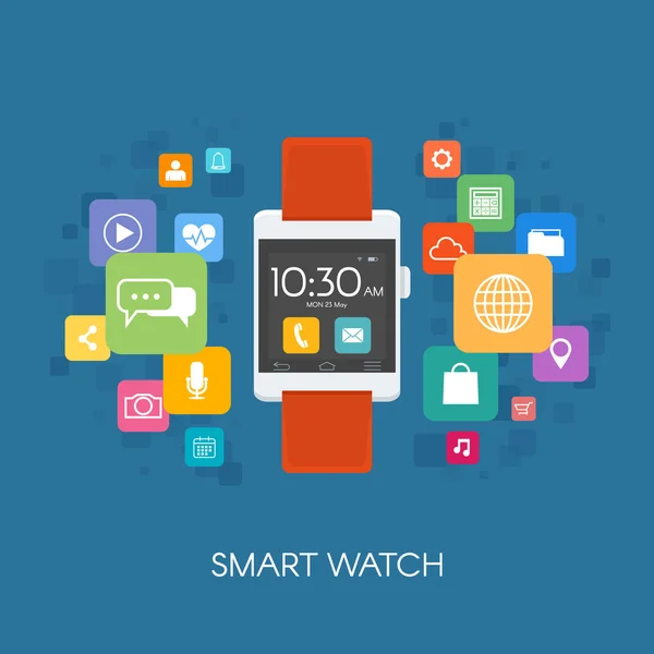 Smart Watch mit Applikationssymbolen.. Vektor-Illustration im flachen Stil — Stockvektor