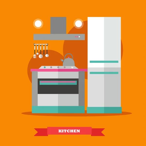Modern konyha lakberendezés. Vektoros illusztráció lapos stílusban. Bútor társalgókhoz — Stock Vector