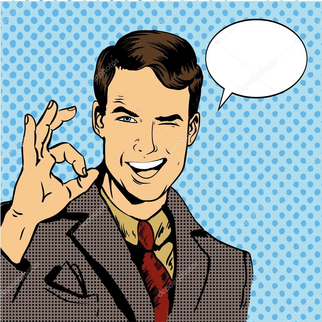 Man Smile And Shows Ok Hand Sign With Speech Bubble Vector Illustration In Retro Comic Pop Art Style Stock Vector Royalty Free Vector Image By C Skypistudio Man Smile And Shows Ok Hand Sign With Speech Bubble Vector Illustration In Retro Comic Pop Art Style Stock Vector Royalty Free Vector Image By C Skypistudio