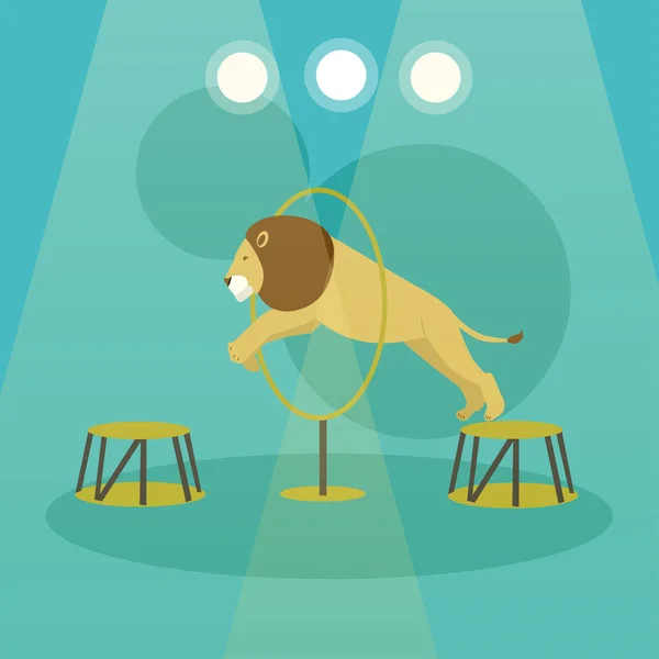 Banner de vector de concepto de circo. Acróbatas y artistas realizan espectáculos en la arena. Afiche rendimiento animales — Archivo Imágenes Vectoriales