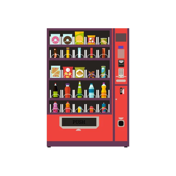 Máquina expendedora conjunto de productos. Ilustración vectorial en estilo plano. Elementos de diseño de alimentos y bebidas, iconos — Archivo Imágenes Vectoriales