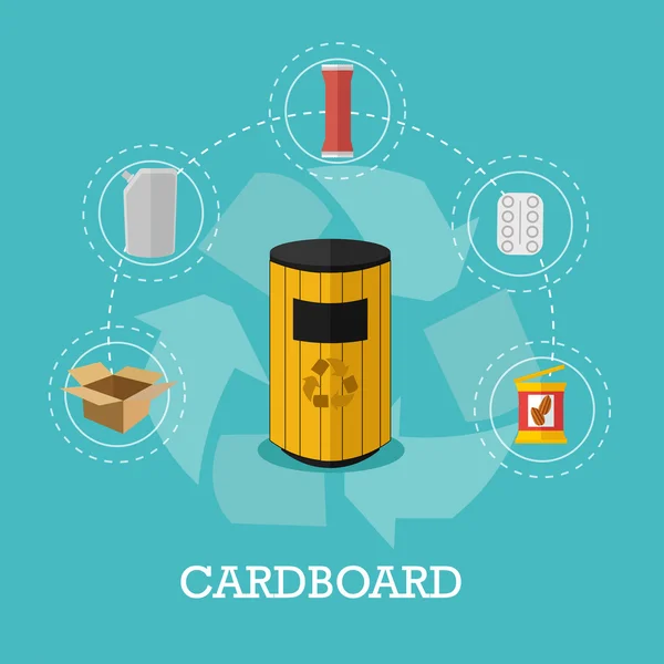 Garbage recycle concept vector illustration in flat style. Cardboard waste recycling poster and icons. — Stock Vector