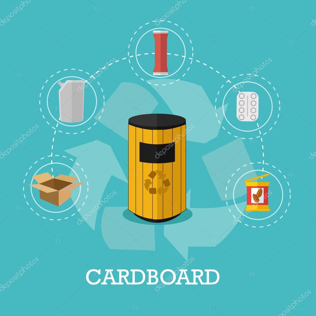 Garbage recycle concept vector illustration in flat style. Cardboard