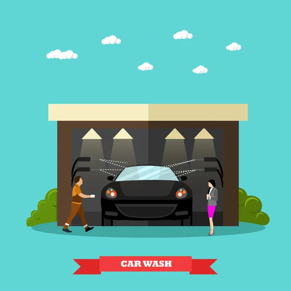 Bannières concept de service de lavage de voiture. Illustration vectorielle en style plat — Image vectorielle