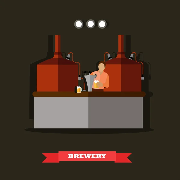 Концептуальная векторная иллюстрация пивоварни и пивного ресторана. Резервуары для пивоварения — стоковый вектор