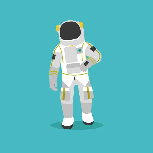 ภาพเวกเตอร์ของนักบินอวกาศในอวกาศ ชายในชุดอวกาศและหมวกกันน็อกการออกแบบสไตล์แบน — ภาพเวกเตอร์สต็อก