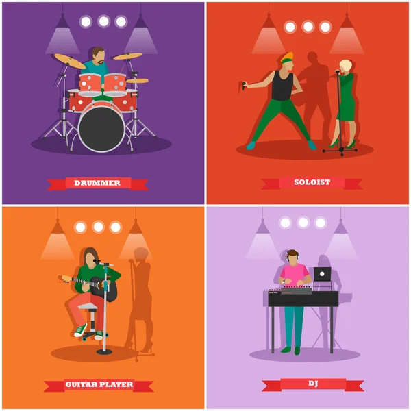 Vector set van muzikant en zangers. Muziek rock band concept banners. — Stockvector