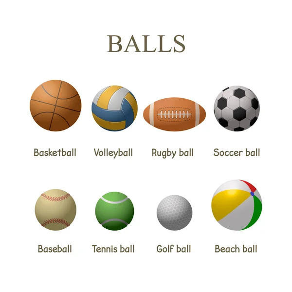 Vector set of sport balls. Design elements and icons isolated on white background — Stock Vector