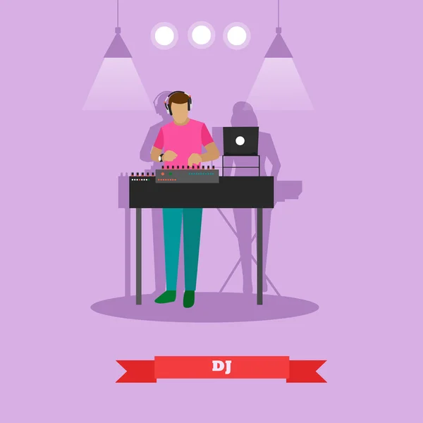 DJ plays on a party. Vector illustration in flat style design — Stock Vector