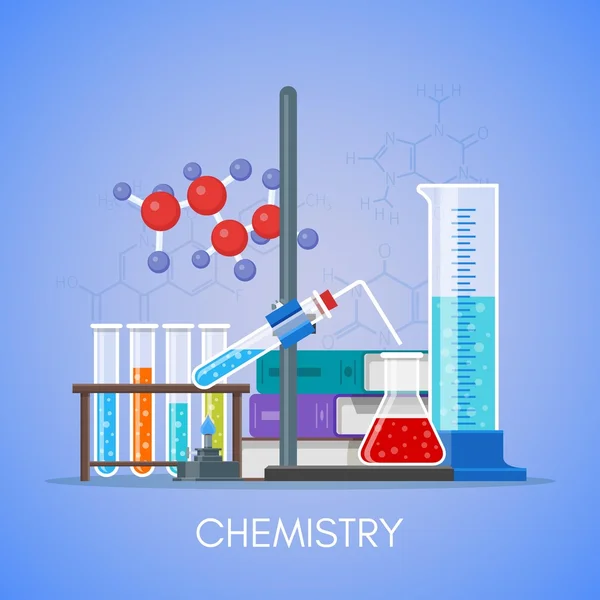 Χημεία επιστήμη εκπαίδευση έννοια διάνυσμα αφίσα σε επίπεδη στυλ σχεδιασμού — Διανυσματικό Αρχείο