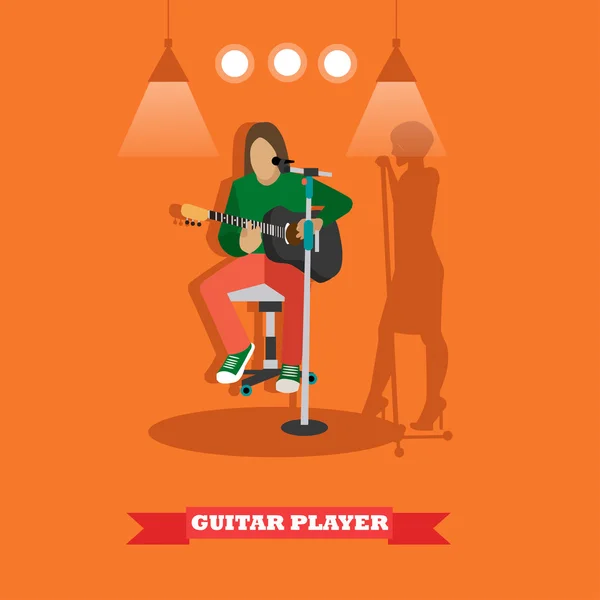 Gitaris lagu country bermain gitar. Panji konsep band musik rock. Ilustrasi vektor dalam desain gaya datar - Stok Vektor