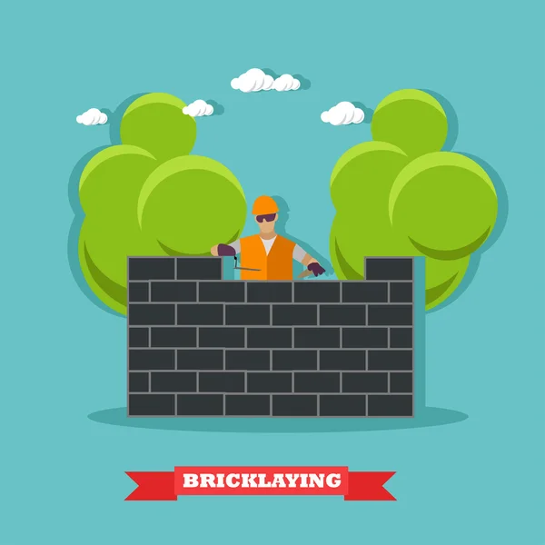 Mensen bouwen bakstenen muur. Bouw website concept vector banner. — Stockvector