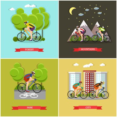Vector set of places where you can cycling clipart