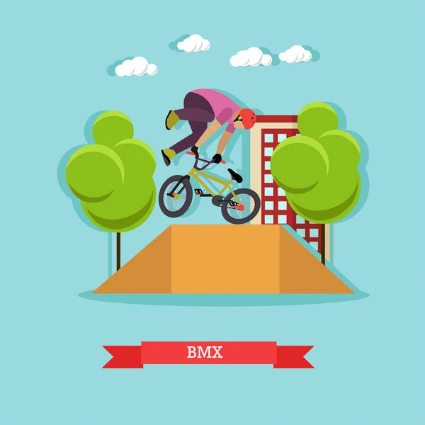 Guy fait une cascade sur BMX, design plat — Image vectorielle