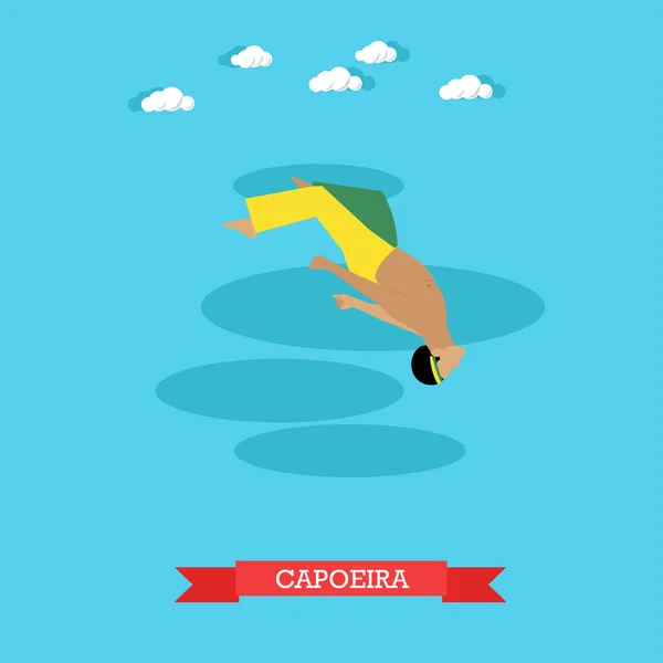 Capoeira luchador muestra sus habilidades, diseño plano — Archivo Imágenes Vectoriales