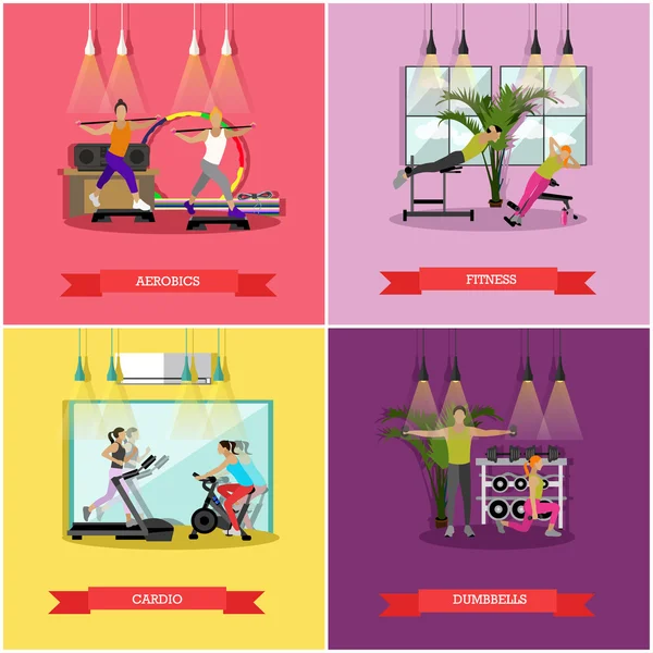 Vector set of workouts in the gym, flat design — Stock Vector