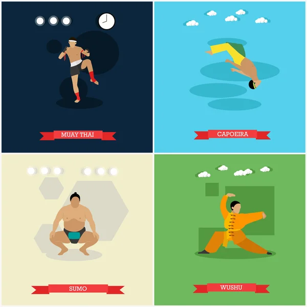 Vector set van martial arts, platte ontwerp — Stockvector