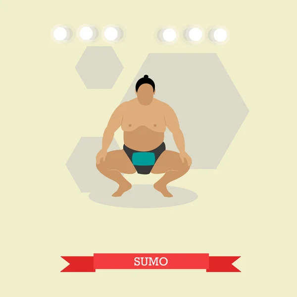 Sumo wrestler pronto a combattere, design piatto — Vettoriale Stock
