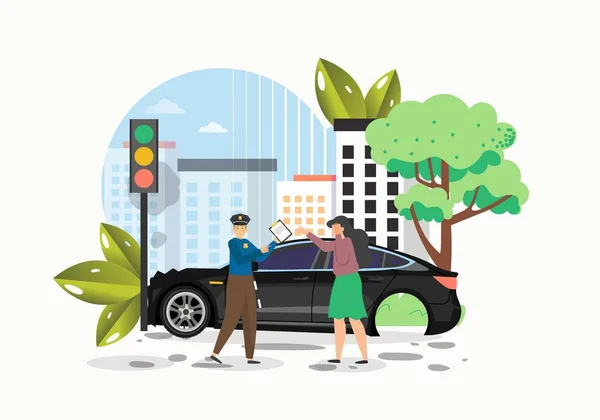 Car accident on the road, flat vector illustration. Car crash. — Stock Vector