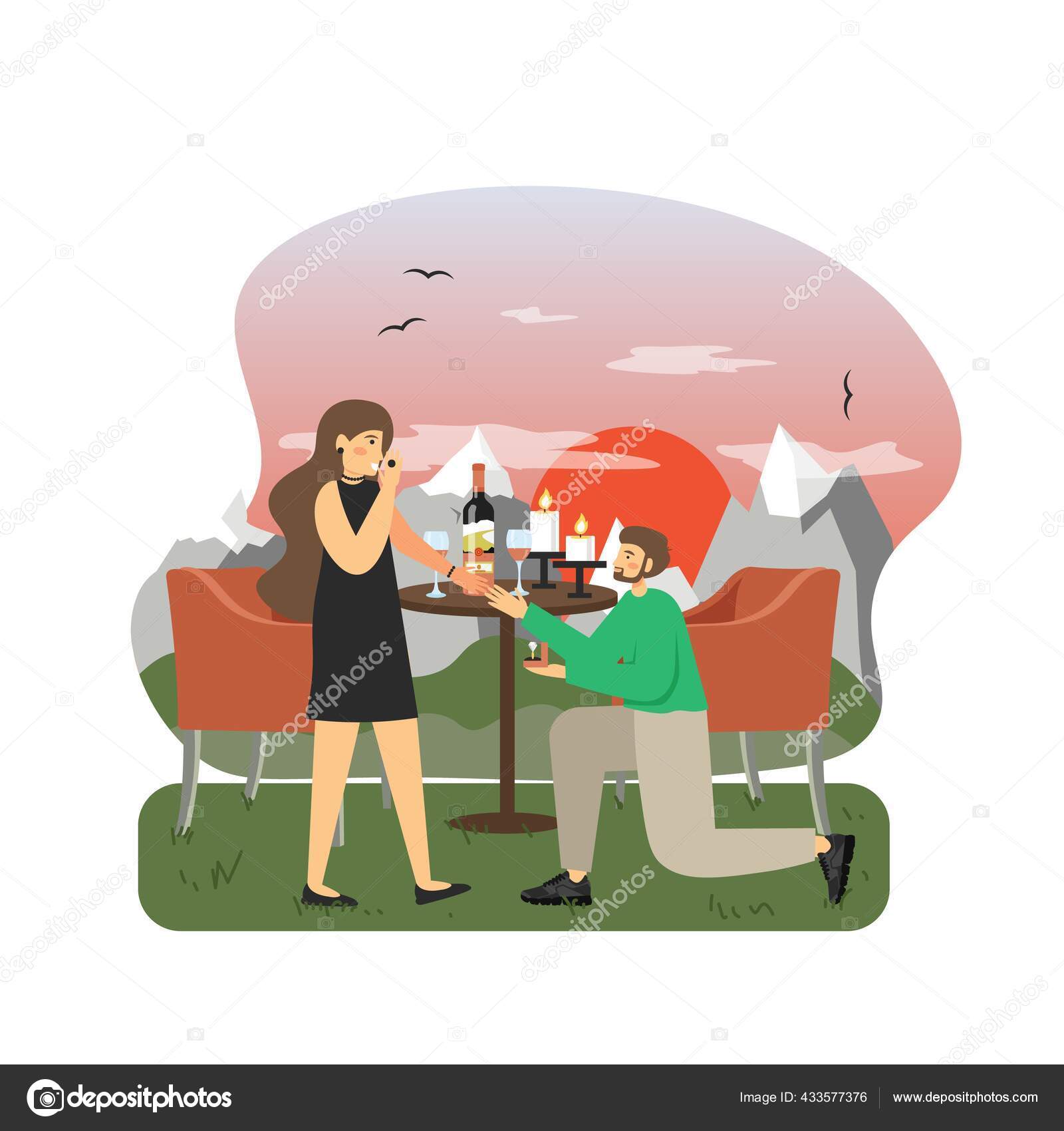 Image vectorielle Jeune homme agenouillé faisant une demande en