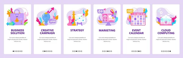 Kreative Kampagne, Geschäftsstrategie und -lösung, Marketing. Mobile App Bildschirme, Vektor Website Banner Vorlage. — Stockvektor