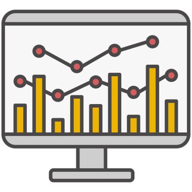 Grafik ve grafik vektör simgesi ile bilgisayar monitörü