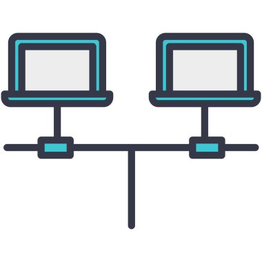 Bilgisayar lan ağ iletişimi düz vektör simgesi