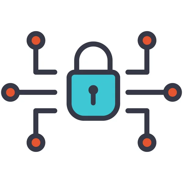 Cybersecurity hangslot en netwerk platte pictogram vector — Stockvector