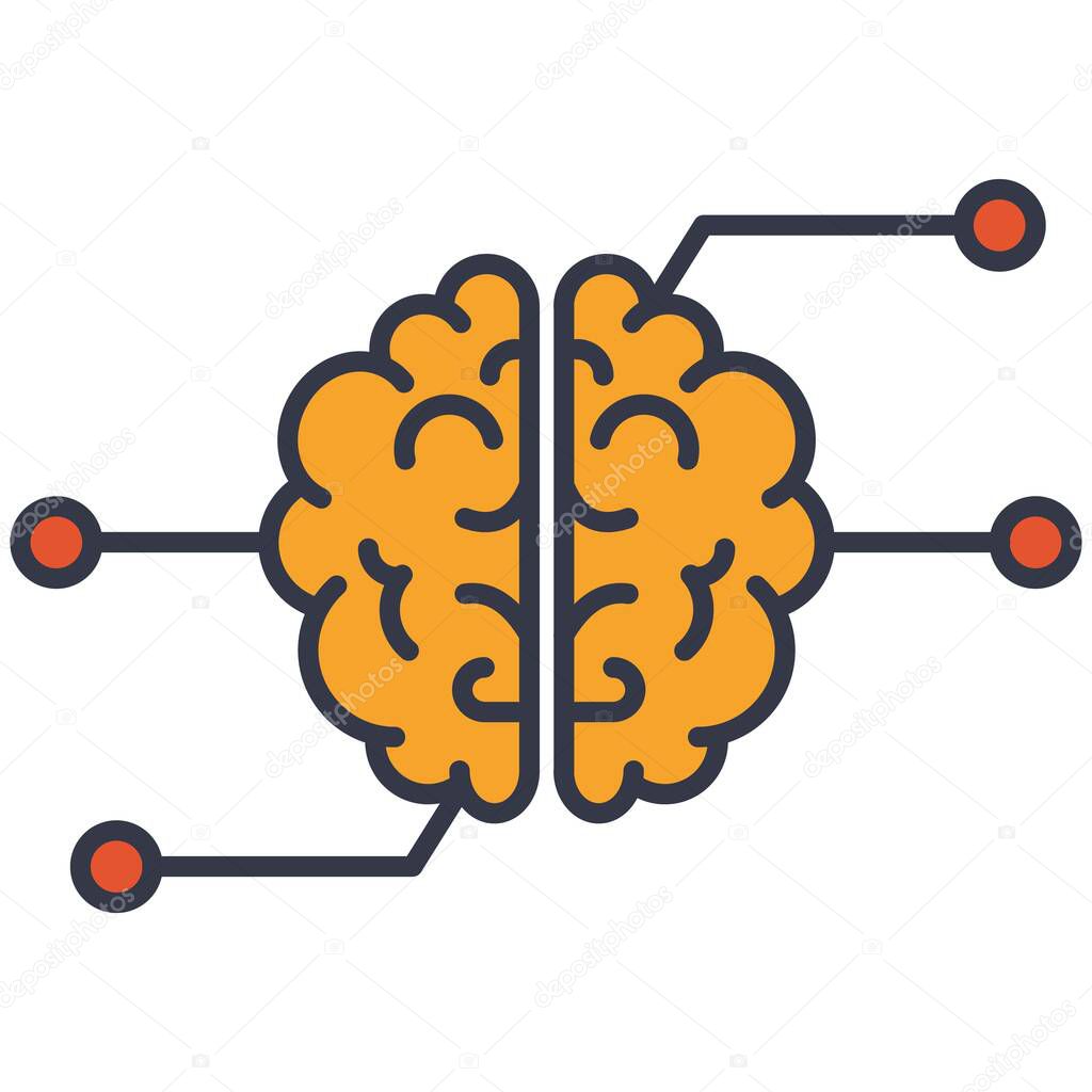 Artificial intelligence super brain vector icon. Human brain connected to network.