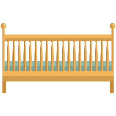 Bebek beşiği simgesi, düz vektör izole çizimi. Yeni doğan tahta karyola, beşik. Çocuk odası mobilyası.