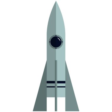 Uzay roketi ikonu, düz vektör izole çizimi. İş projesi başlatılıyor, uzay gemisi seyahati, uzay aracı kalkışı.