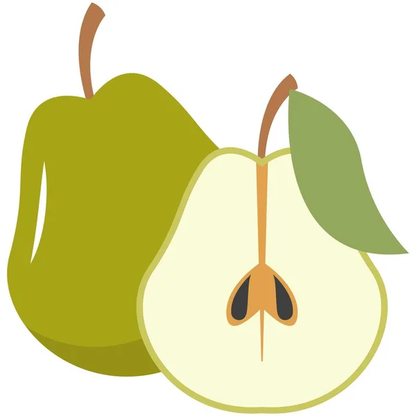 Fresco fruta de pera entero y medio cortado vector plano — Vector de stock
