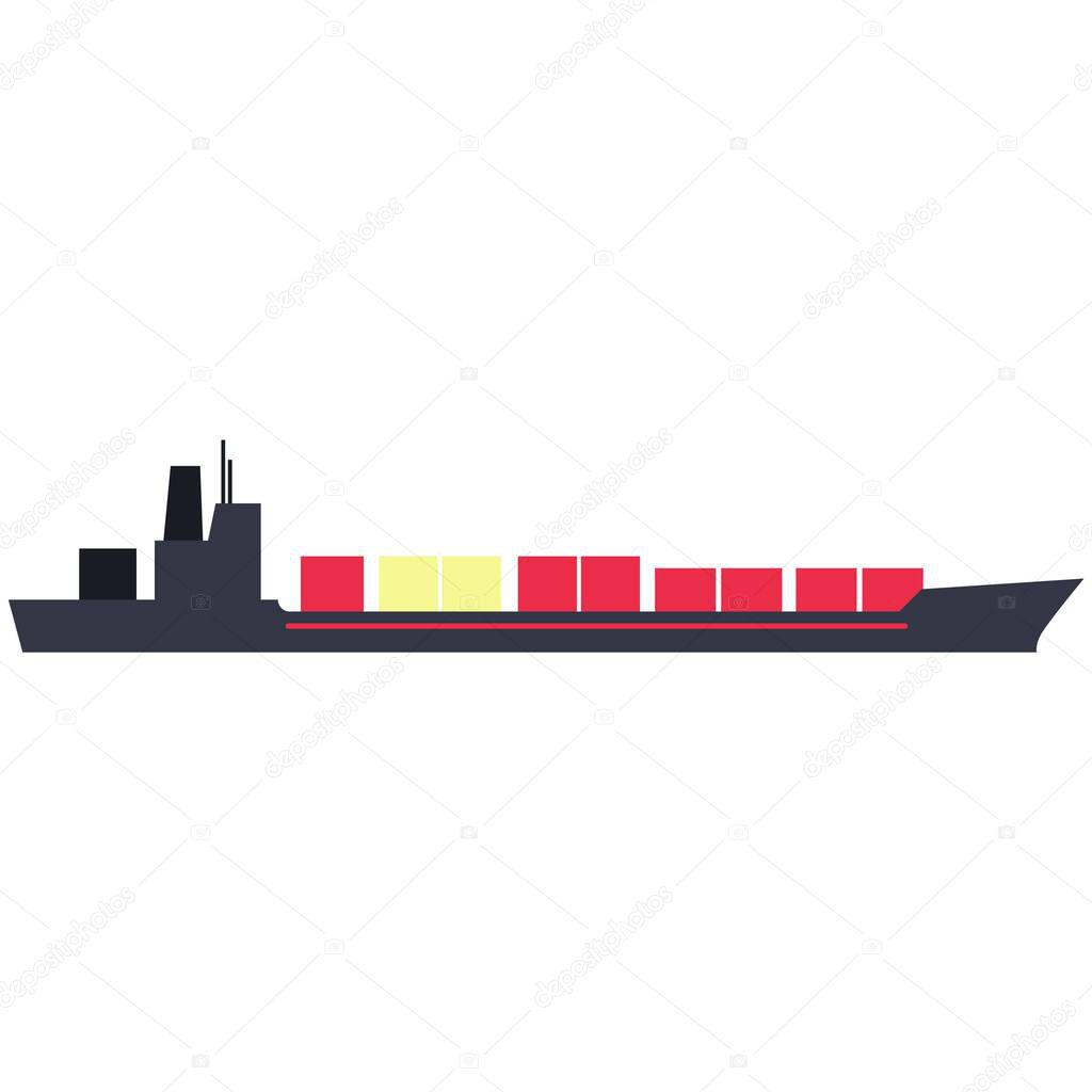 Vector seagoing cargo ship isolated on white background