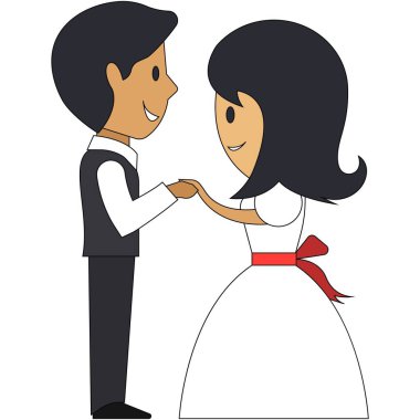 Mutlu gülen gelin ve damat dans eden vektör simgesi