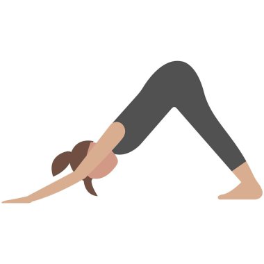Yoga köpeği aşağıya doğru svanasana taşıyıcı kadın pozu veriyor.