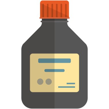 İlaç vektörlü tıbbi şişe beyaza izole edilmiş.