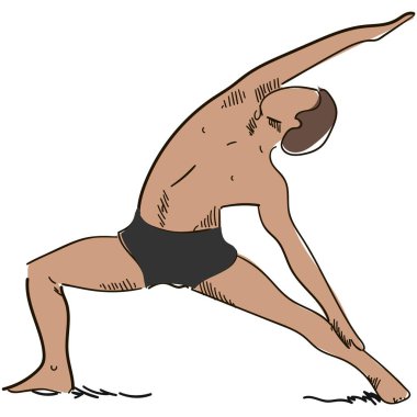 Vektör adam yogası pozu virabhadarsana egzersiz illüstrasyonu