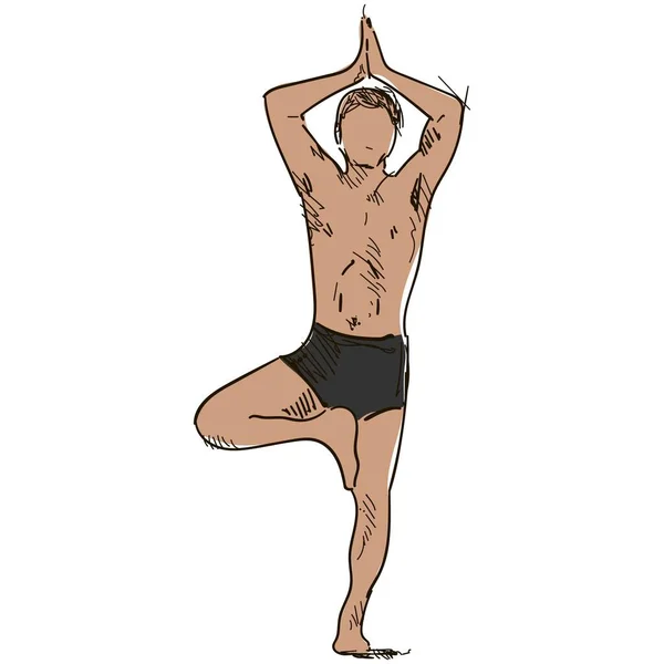 Vettore uomo yoga posa vrksasana esercizio illustrazione — Vettoriale Stock