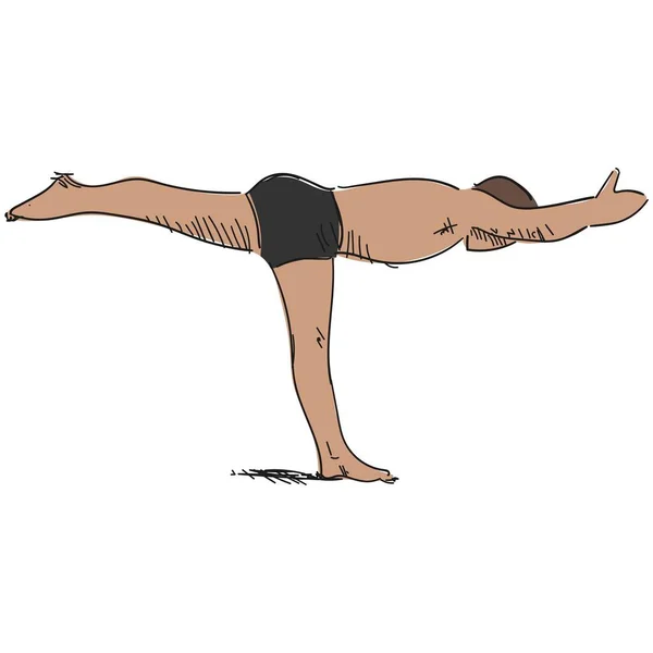 Vector yoga hombre en virabhadrasana guerrero pose ilustración — Vector de stock