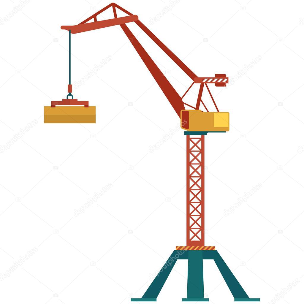 Crane vector. Construction icon illustration. Building tower flat industry machine with hook isolated. Equipment for freight lifting and architecture on white background