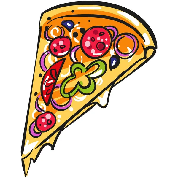 Icono de ilustración de vector de rebanada de pizza en blanco — Vector de stock