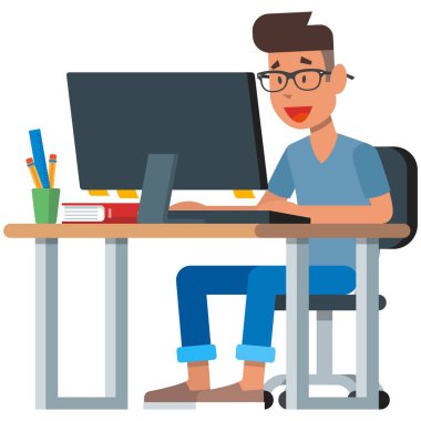 Online okul eğitiminde bilgisayar vektörü