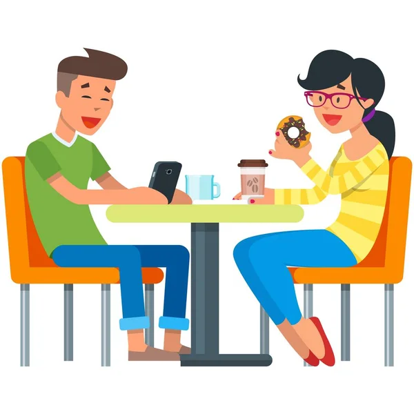 Vector conversation of couple or friends character at cafe — Stock Vector