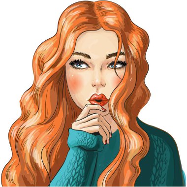 Güzel bir kadın pop sanat portresi düşünüyor.