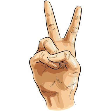 Zafer el işareti vektör beyaz üzerine pop sanat çizimi