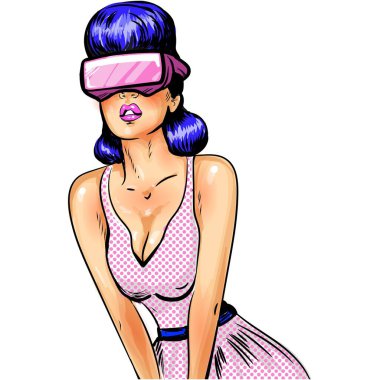 VR gözlüklü pop sanatçısı kadın kulaklık vektörü
