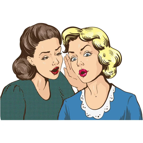Two women whispering vector in pop art style isolated on white — Stock Vector