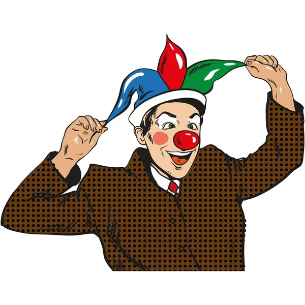 Pop art cirkus klaun, komiks vtipálek obchodník maska vektor — Stockový vektor